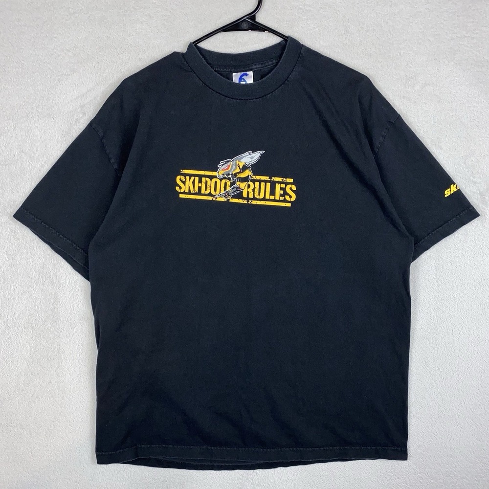 Vintage Ski Doo Rules Graphic Shirt Men's XL Black Snowmobile Motorsports Snow